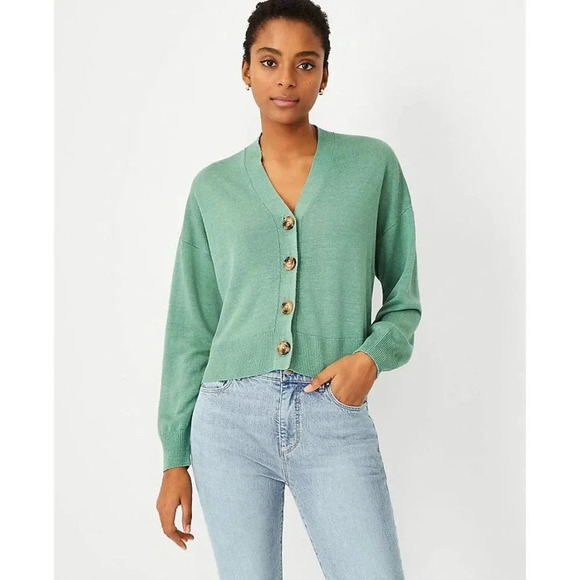 Ann Taylor Women's Linen Blend Cardigan Size Small Green Buttons - Picture 1 of 10